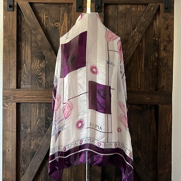 ROMA Beautiful Sheer Purple lavander Tulips Polyester Scarf 38x38 - Picture 7 of 10